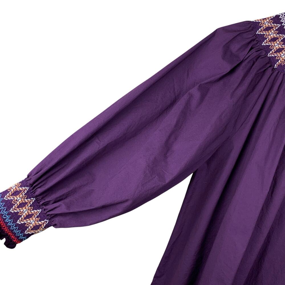 Pomander Place Wrenley Dress Purple Smocked Mini Long Sleeve Women's L - Picture 5 of 11